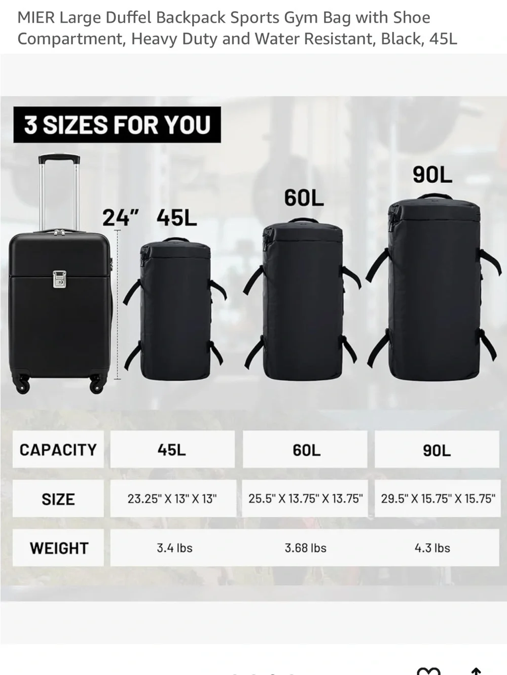 Black Duffel Backpack - Large Sports Gym Bag with Shoe Compartment